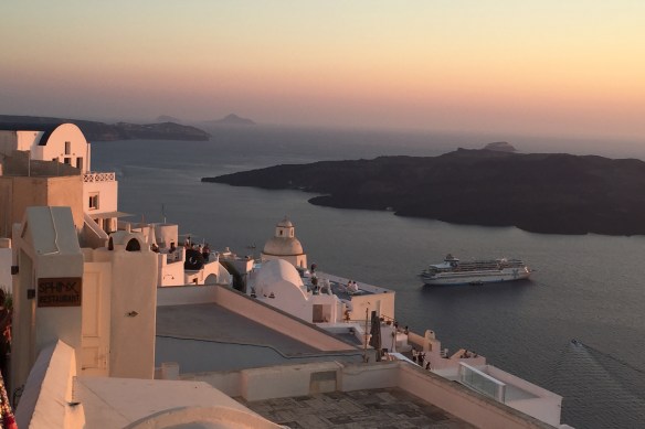 The serenity of Fira at sunset. Santorini, July 2016